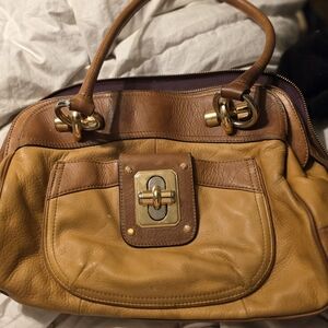 B. Makowsky Tan Glove Leather Shoulder Bag - Gold Hardware